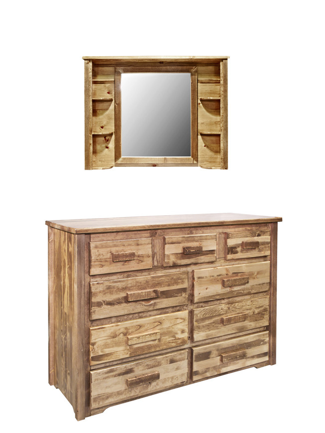 Homestead 9 Drawer Dresser & Deluxe Mirror- Stained & Lacquered