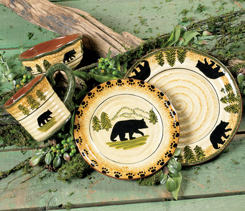 Black Bear Forest Dinnerware Set (16 pcs)