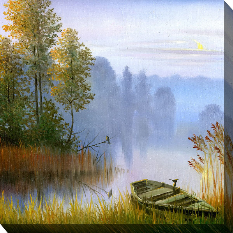 Misty Autumn Morning on the Lake Canvas Art