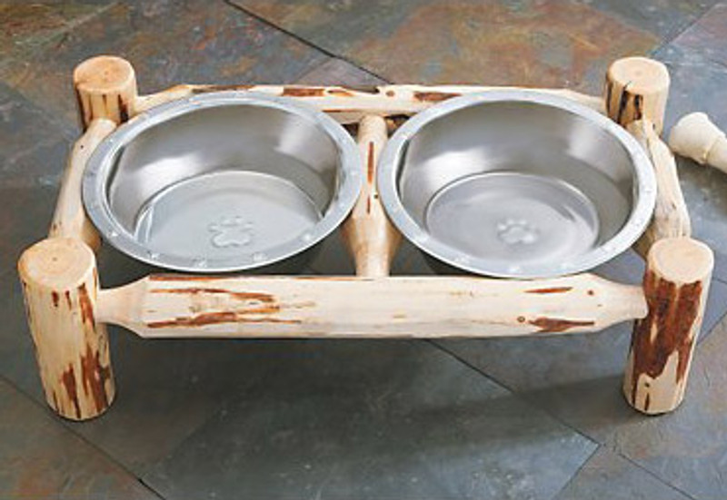 Unfinished Hand-Peeled Rustic Dog Feeder