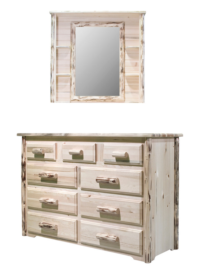 Montana 9 Drawer Dresser & Deluxe Mirror - Unfinished