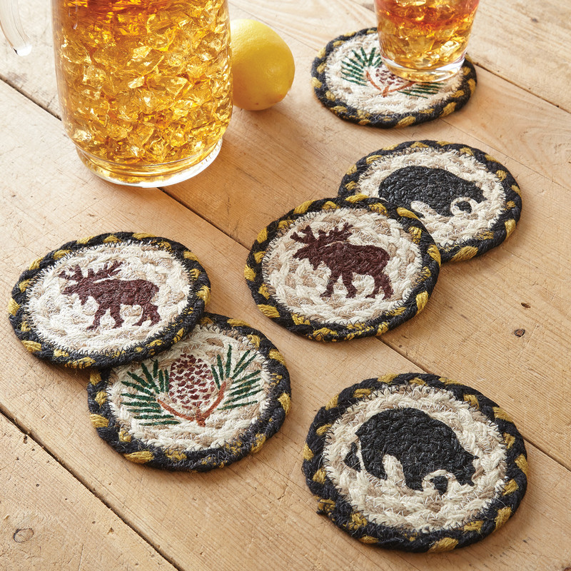 Moose, Bear & Pinecone Braided Coasters (Set of 6)