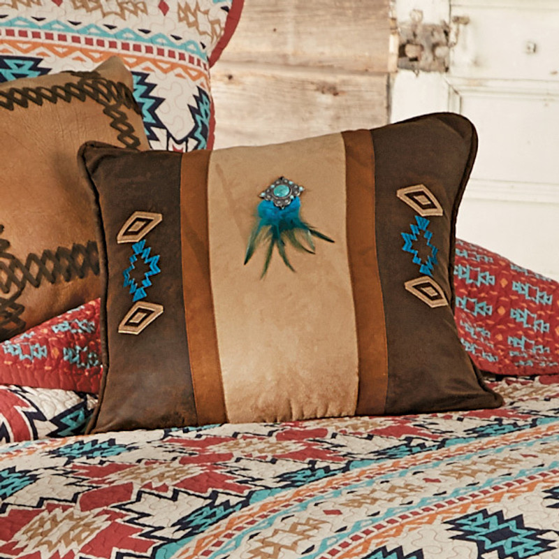 Phoenix Southwest Embroidered Pillow with Feathers