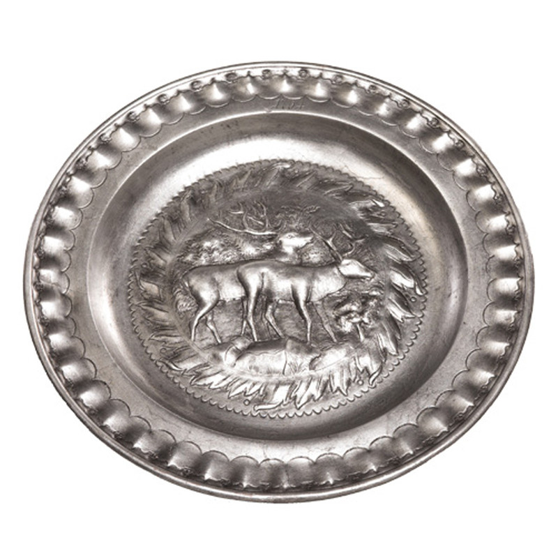 Pie Crust Edge Stag Tray Plaque - Silver