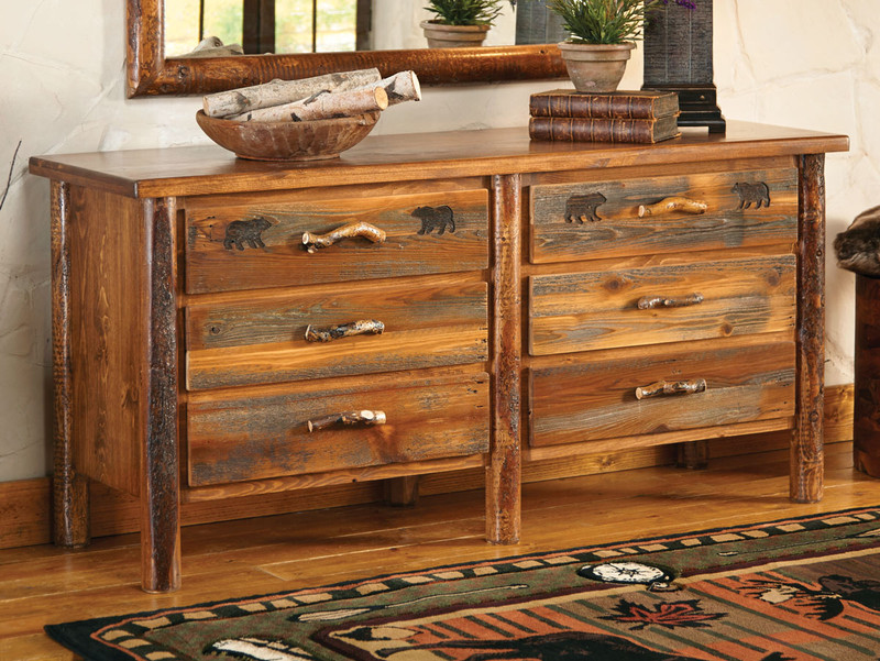 Pine Crest Bear Log 6 Drawer Dresser