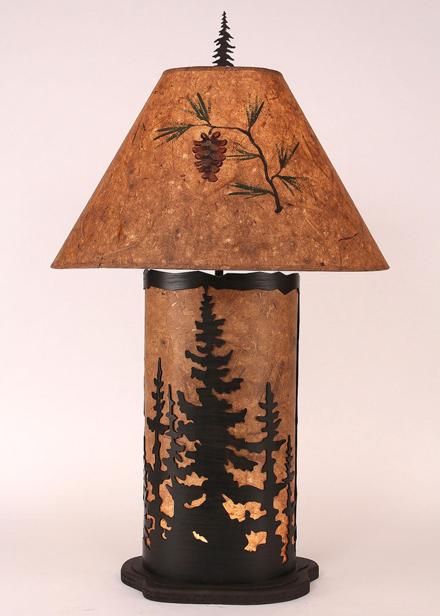 Pine Trees Table Lamp with Nightlight - Brown