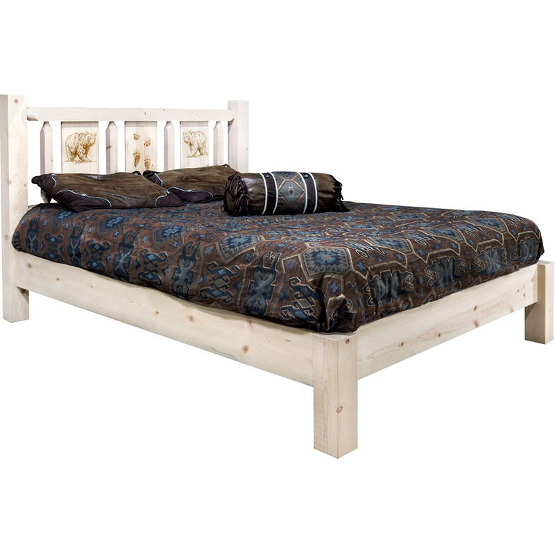 Ranchman's Platform Bed with Laser-Engraved Bear Design - Full