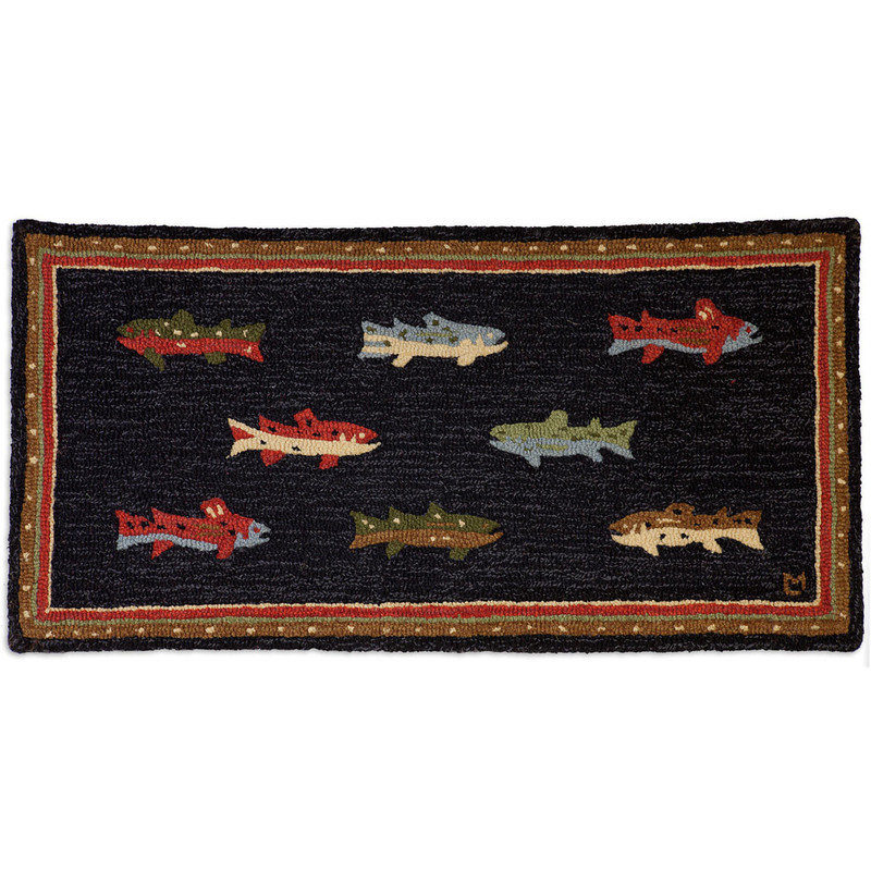 River Fish Hooked Wool Accent Rug