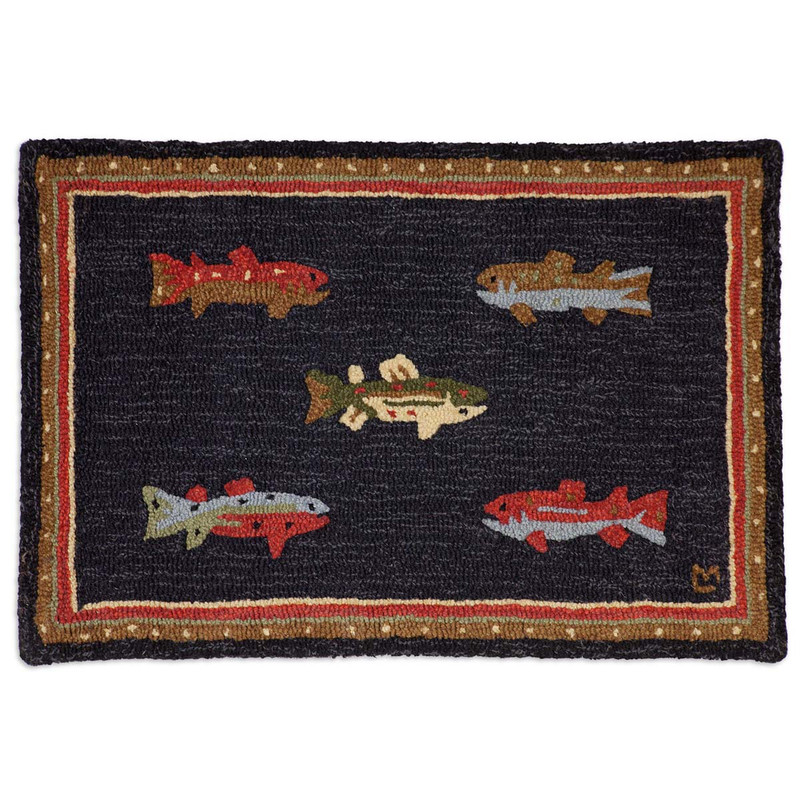 River Fish Hooked Wool Petite Accent Rug
