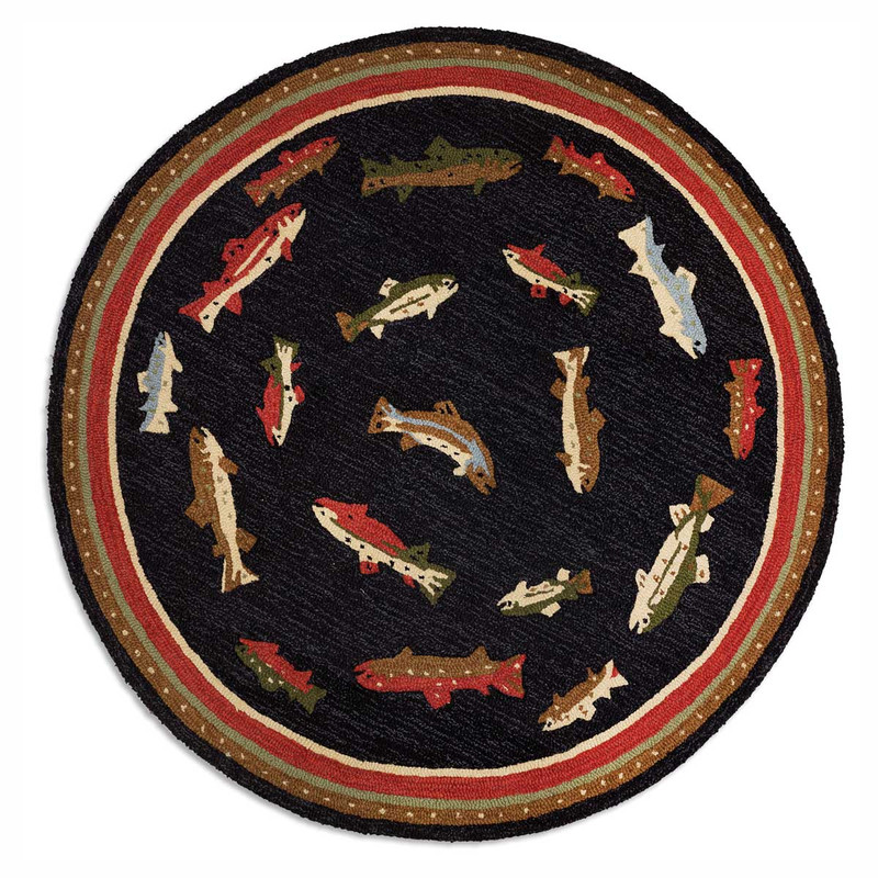 River Fish Round Hooked Wool Rug - LIMITED STOCK