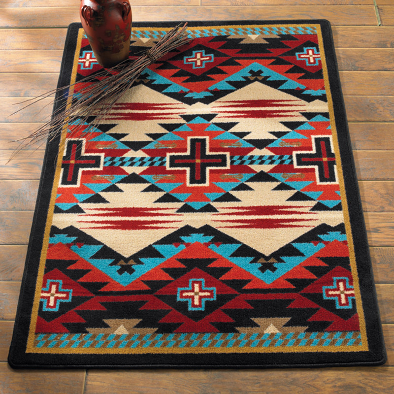 Rustic Cross Blue Southwestern Rug - 3 x 4