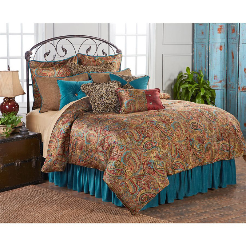 San Angelo Comforter Set with Teal Bedskirt - Full