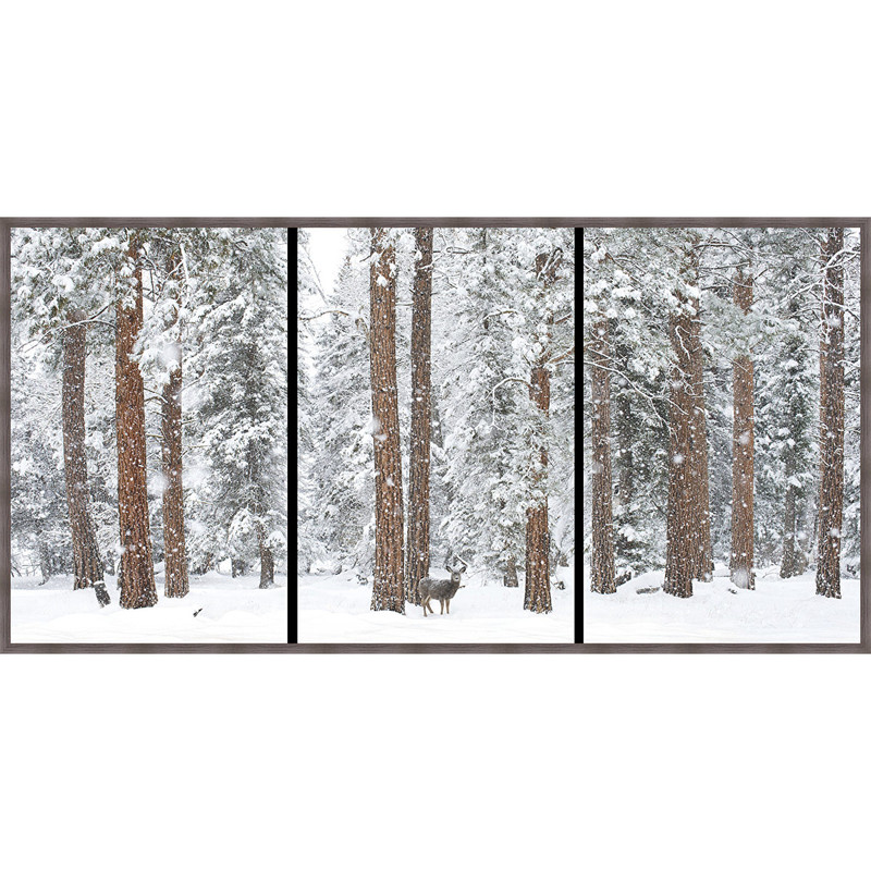 Snowy Deer Forest Framed Canvas