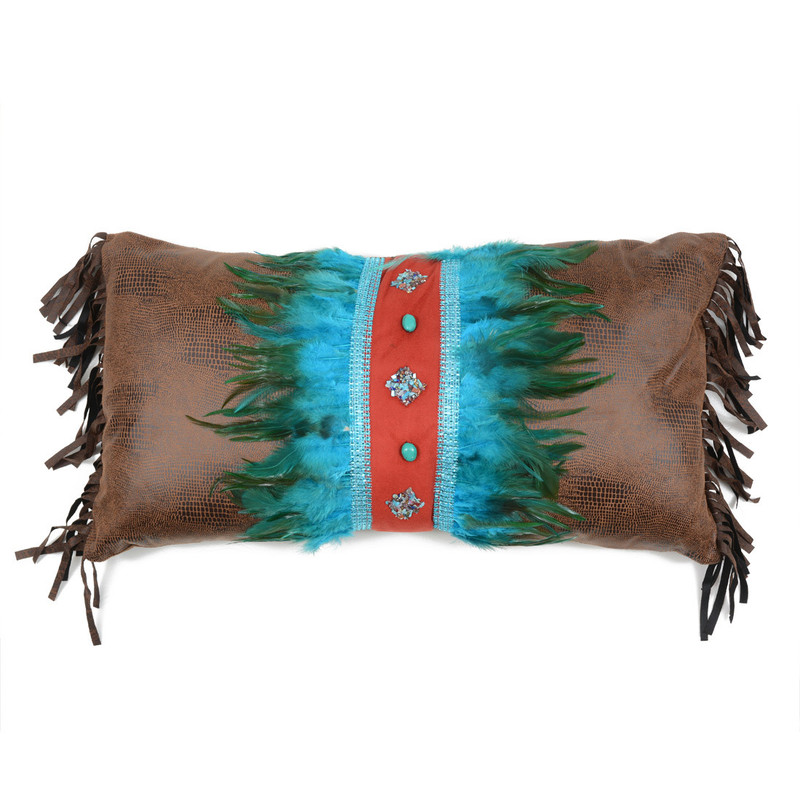 Sonoran Sky Turquoise Feather & Diamonds Pillow