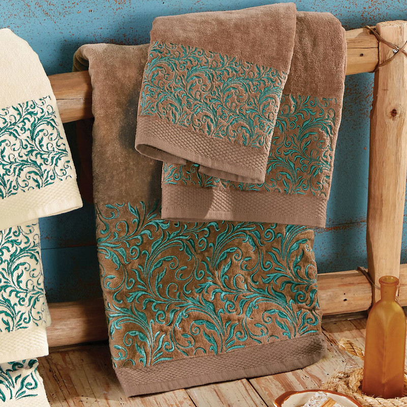 Western Scroll Turquoise Towel Set - Brown