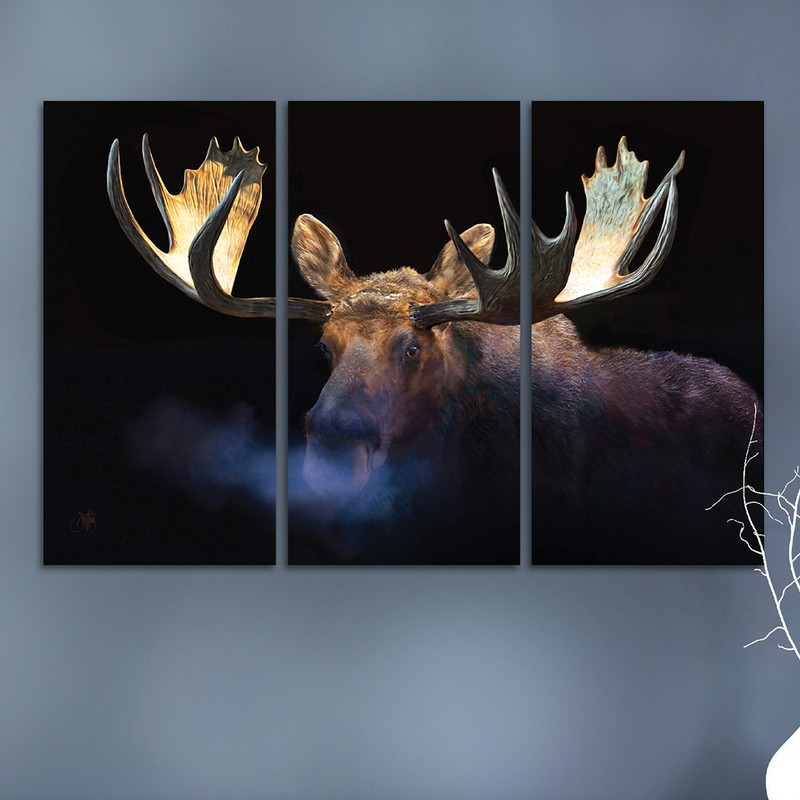 Misty Moose Triptych - Wrapped Canvas Panels