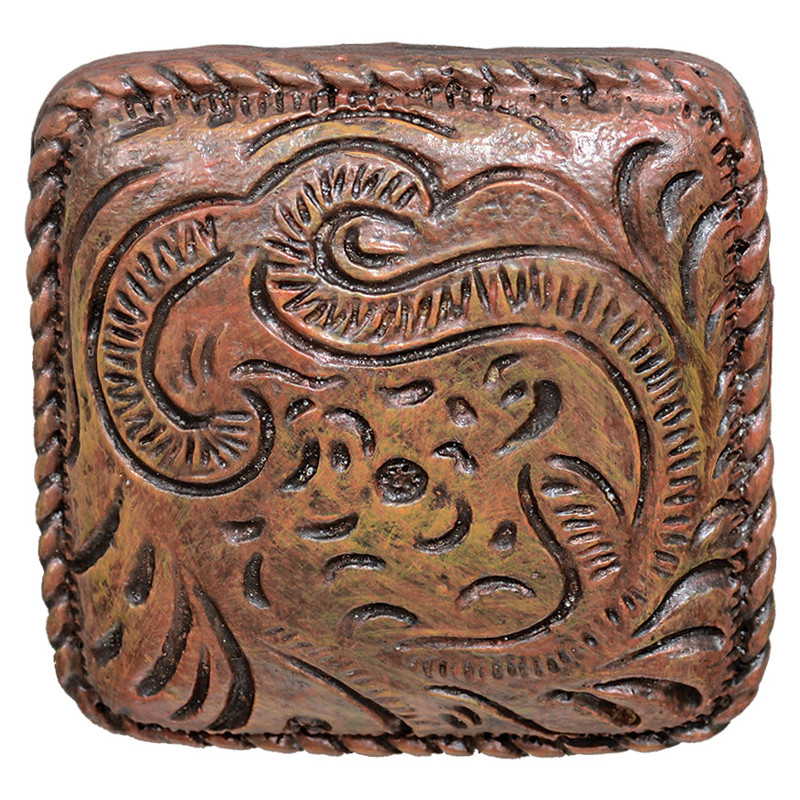 Tooled Rustic Leather Cabinet Knob