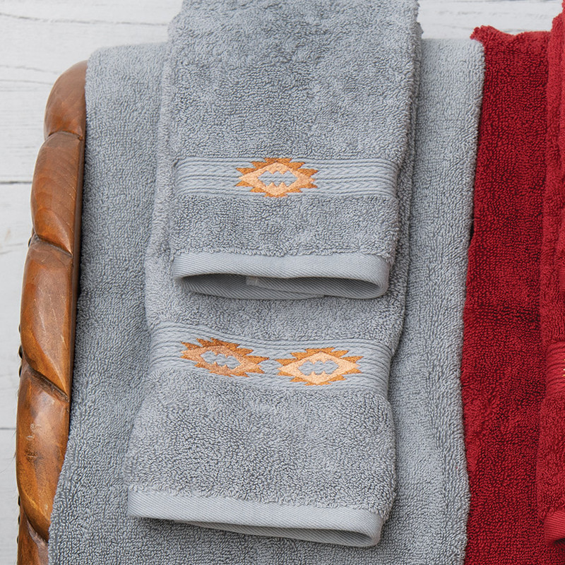 Southwest Diamonds Gray Embroidered Hand Towel