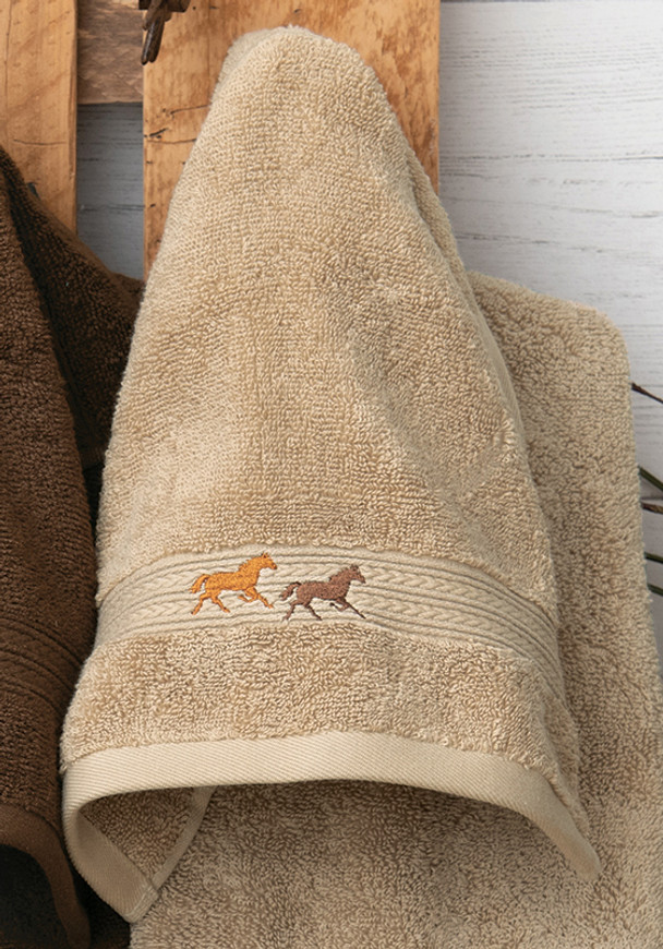 Running Horses Linen Embroidered Wash Cloth