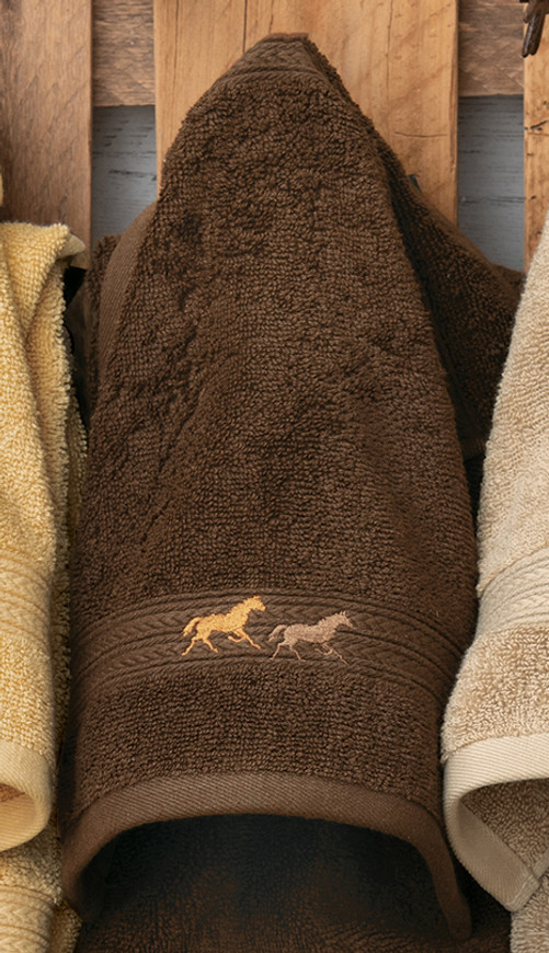 Running Horses Chocolate Embroidered Wash Cloth