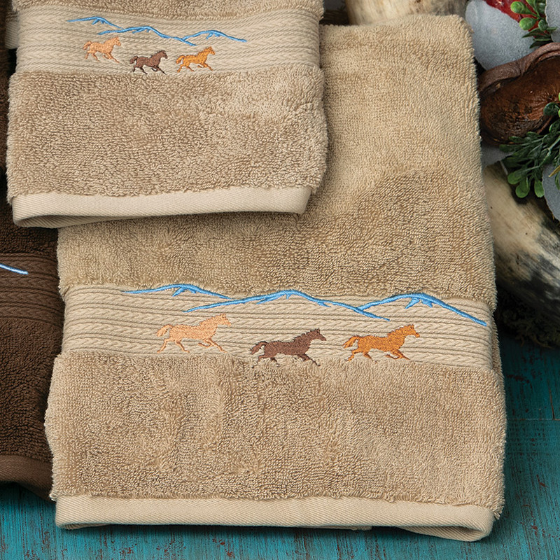 Running Horses Linen Embroidered Bath Towel