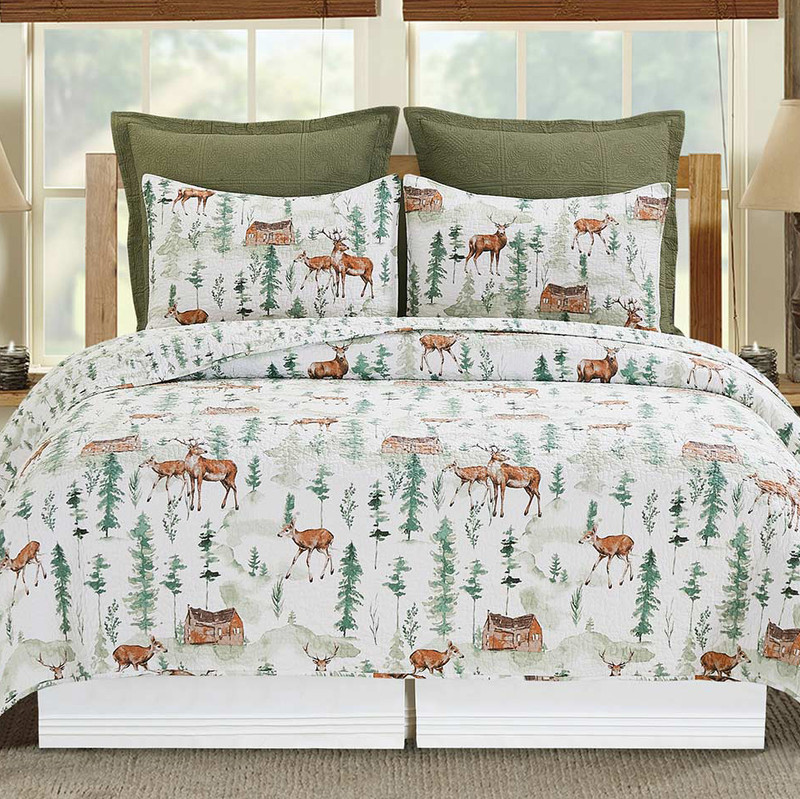 Wood Cabin Deer Quilt Bed Set - Twin