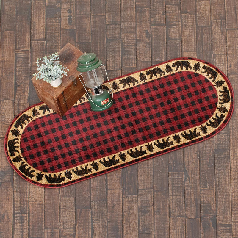 Bear Border Plaid Oval Rug