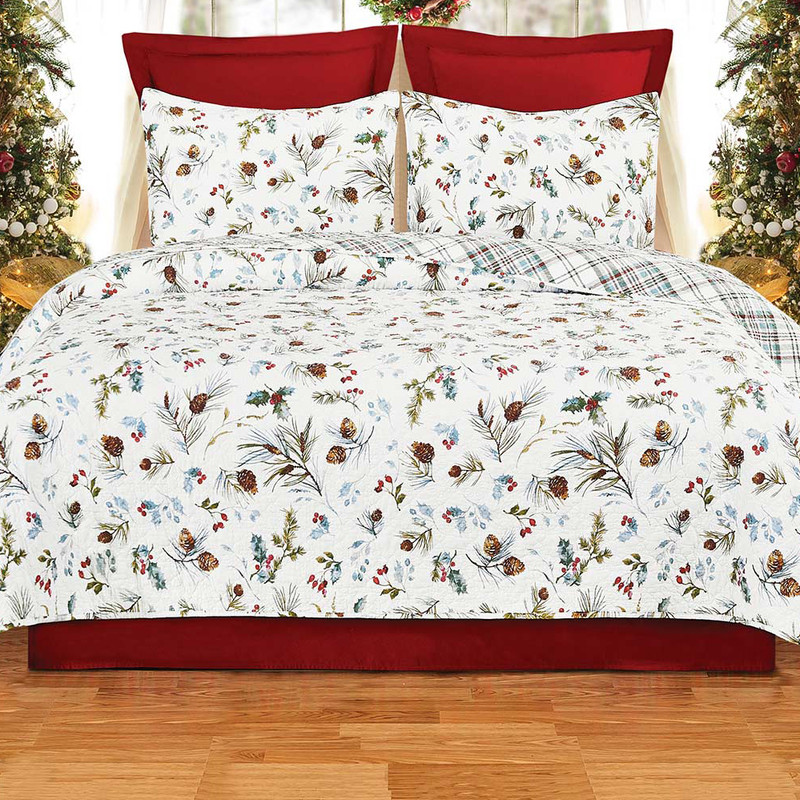 Pinecone Holiday Quilt Bed Set - Full/Queen
