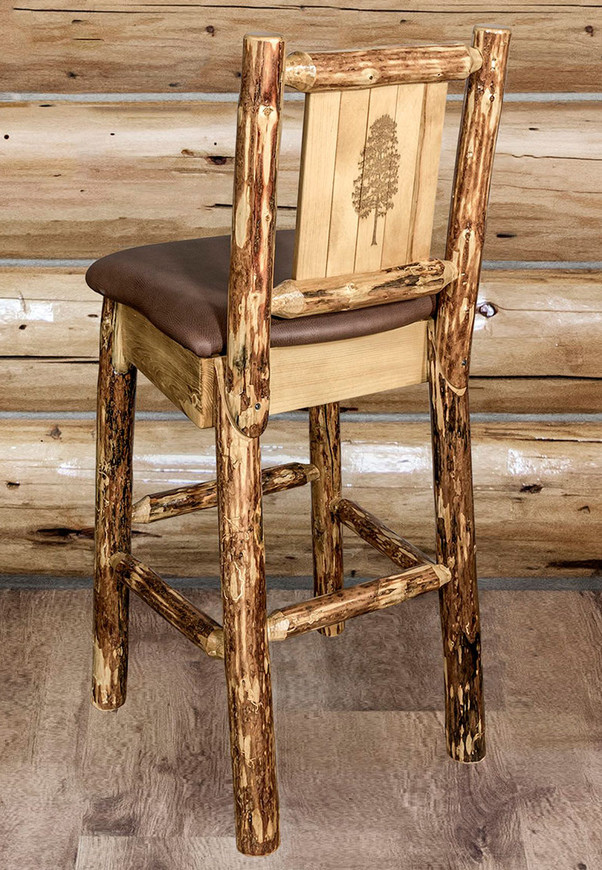 Cascade Counter Stool with Saddle Upholstery and Back - Pine Tree