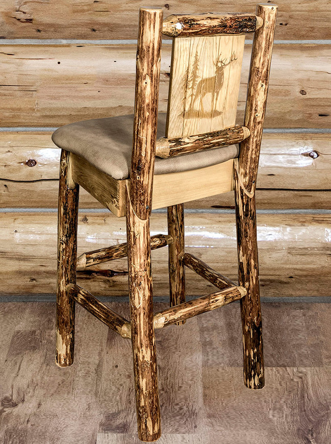 Cascade Counter Stool with Buckskin Upholstery and Back - Elk