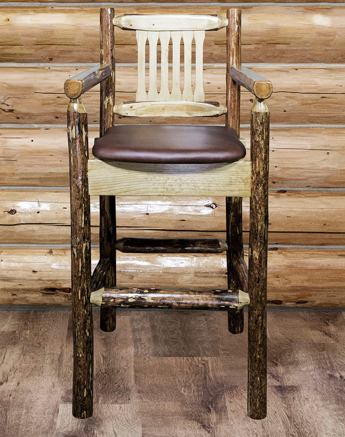 Cascade Captain's Upholstered Barstool with Back - Saddle