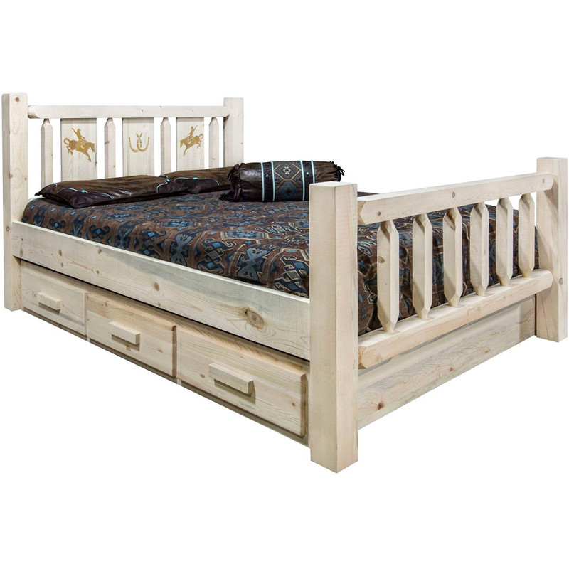 Denver Bed with Storage & Engraved Broncos - Twin - Lacquered