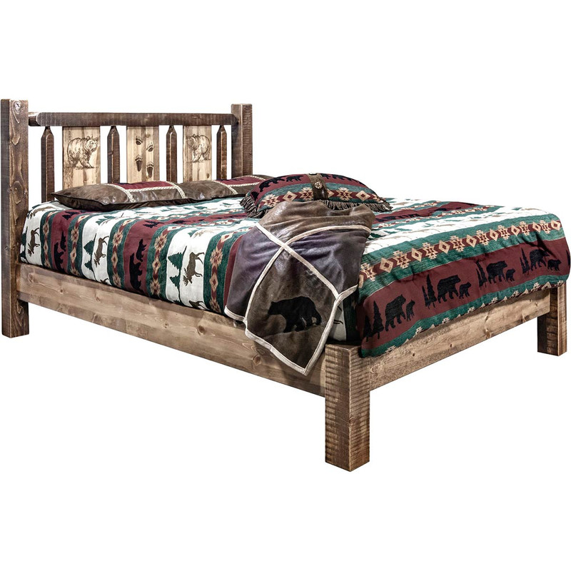 Denver Platform Bed with Engraved Bears - Cal King