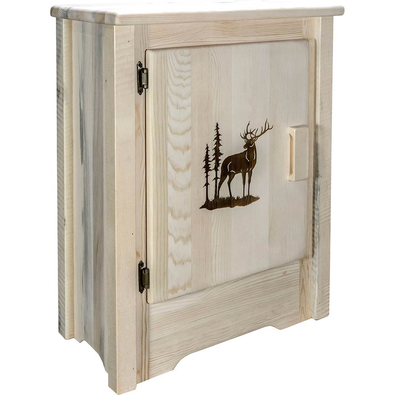 Denver Cabinet with Engraved Elk - Left Hinged - Lacquered
