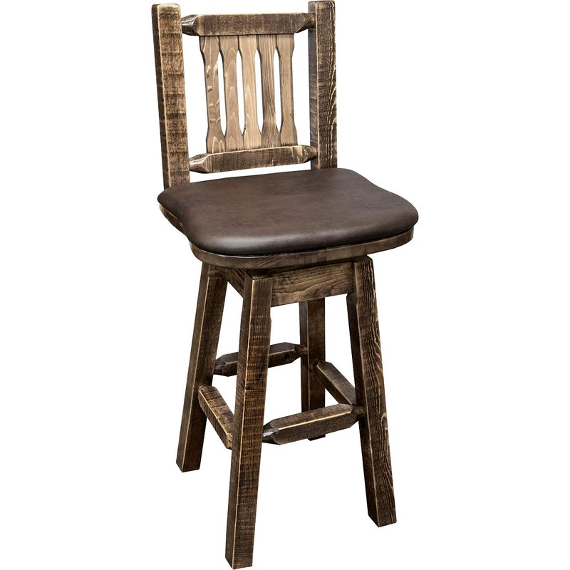Denver Swivel Barstool with Back & Saddle Seat - Stained & Lacquered