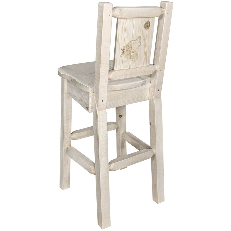 Denver Counter Height Barstool with Engraved Wolf Back - Lacquered