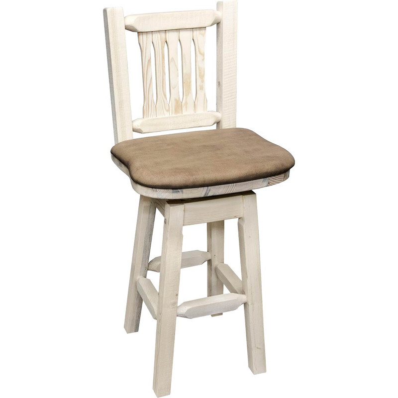 Denver Counter Height Swivel Barstool with Back & Buckskin Seat - Lacquered