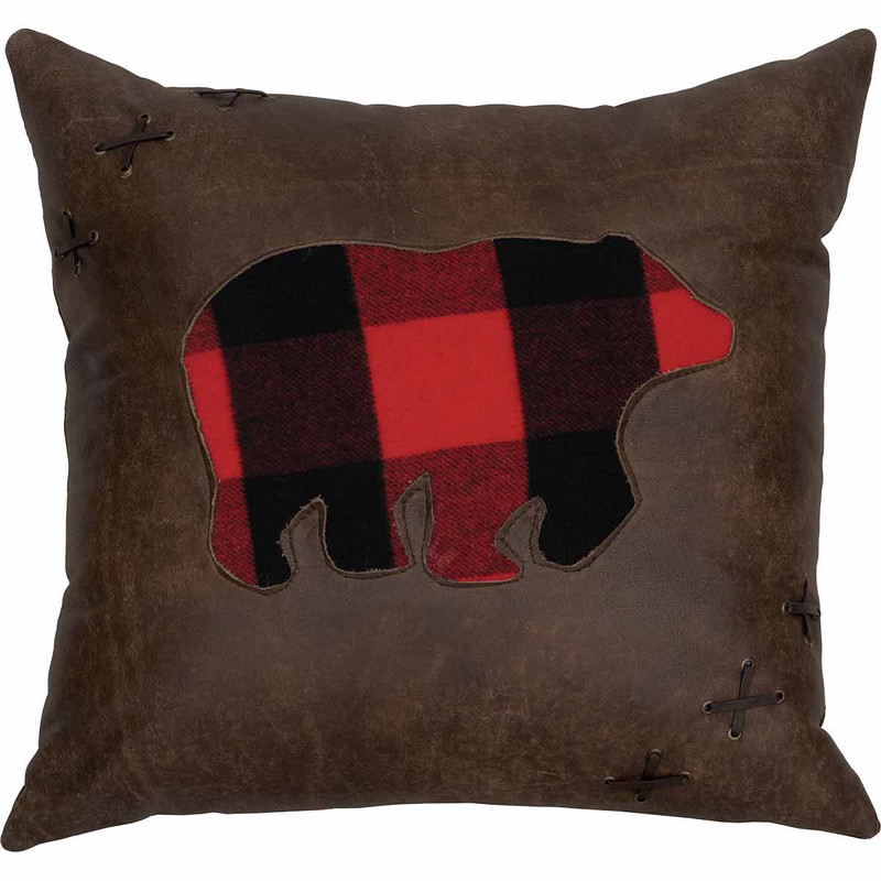 Buffalo Plaid Bear Pillow - Fabric Back