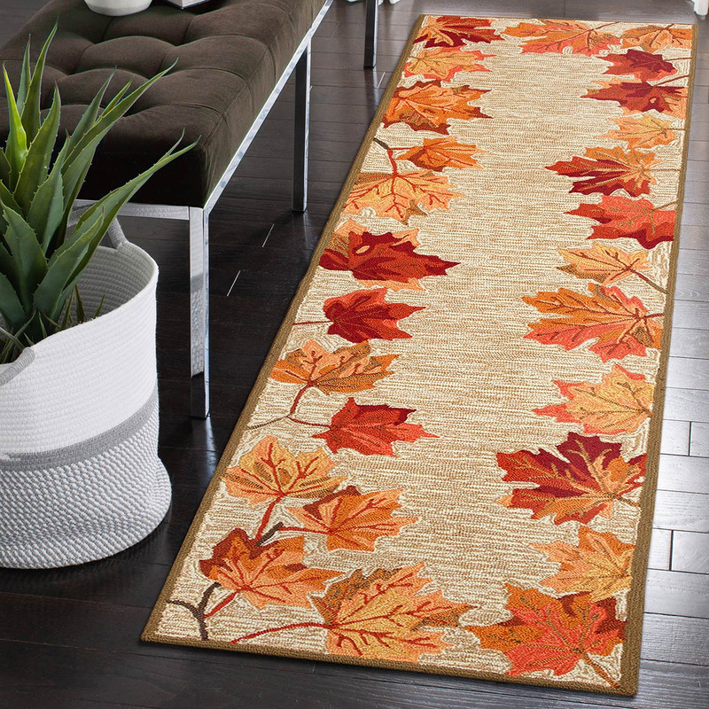 Autumn Leaves Tan Indoor/Outdoor Rug - 2 x 8