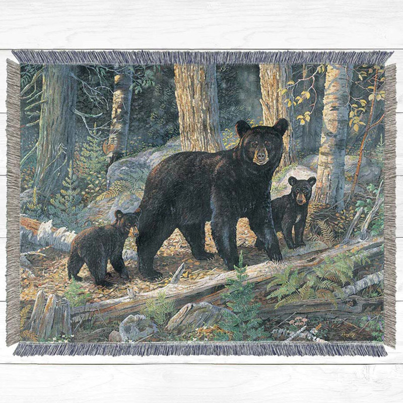 Bear with Cubs Throw Blanket - Large