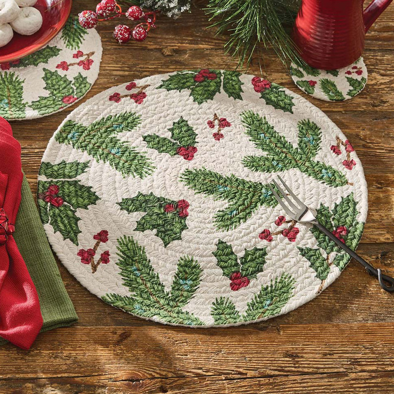 Holly Berry Braided Placemats - Set of 4 - OUT OF STOCK UNTIL 06/28/2024