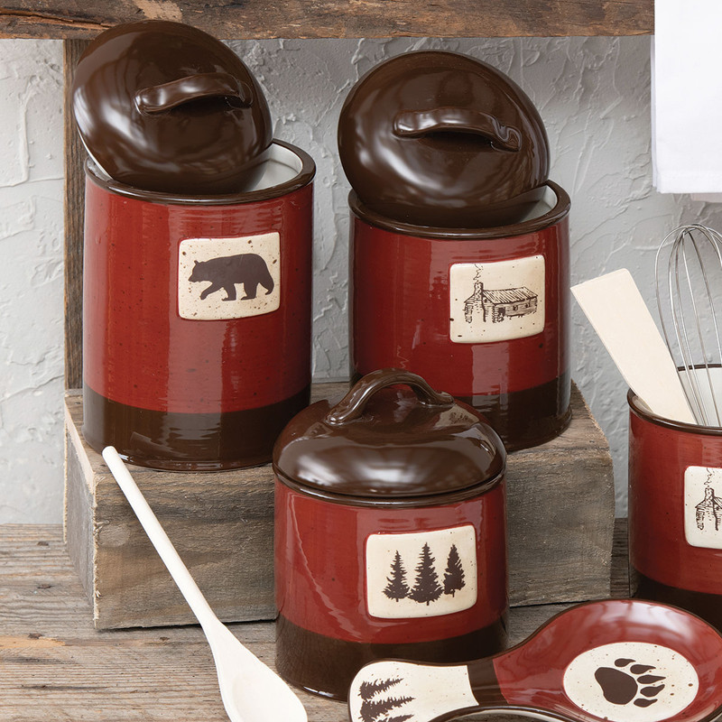 Bear Cabin Ceramic Canisters - Set of 3