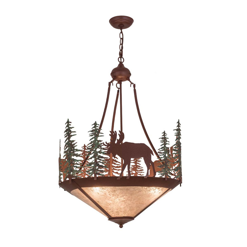 Moose with Green Pines Inverted Pendant Light