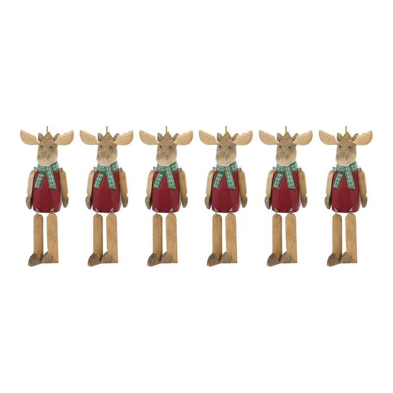 Wooden Moose Dangle Ornaments - Set of 6