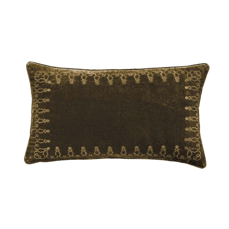 Leafy Green Velvet Embroidered Lumbar Pillow