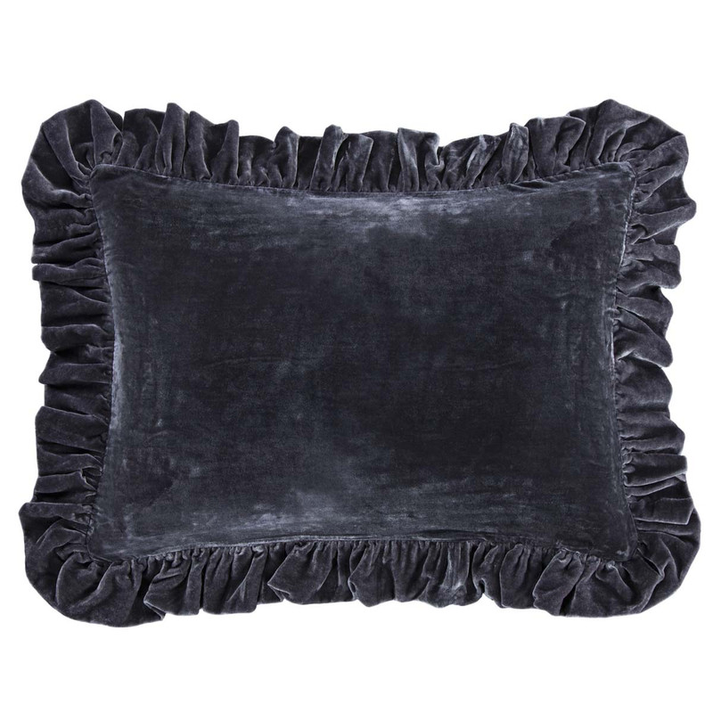 Azure Gray Ruffle Velvet Euro Pillow