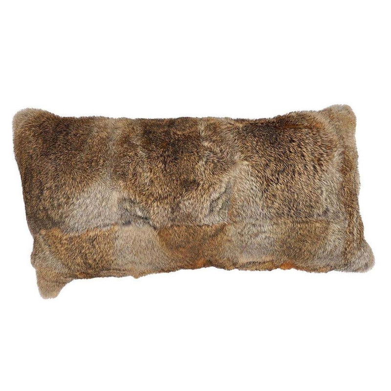 Brown Rabbit Fur Pillow - 12 x 24