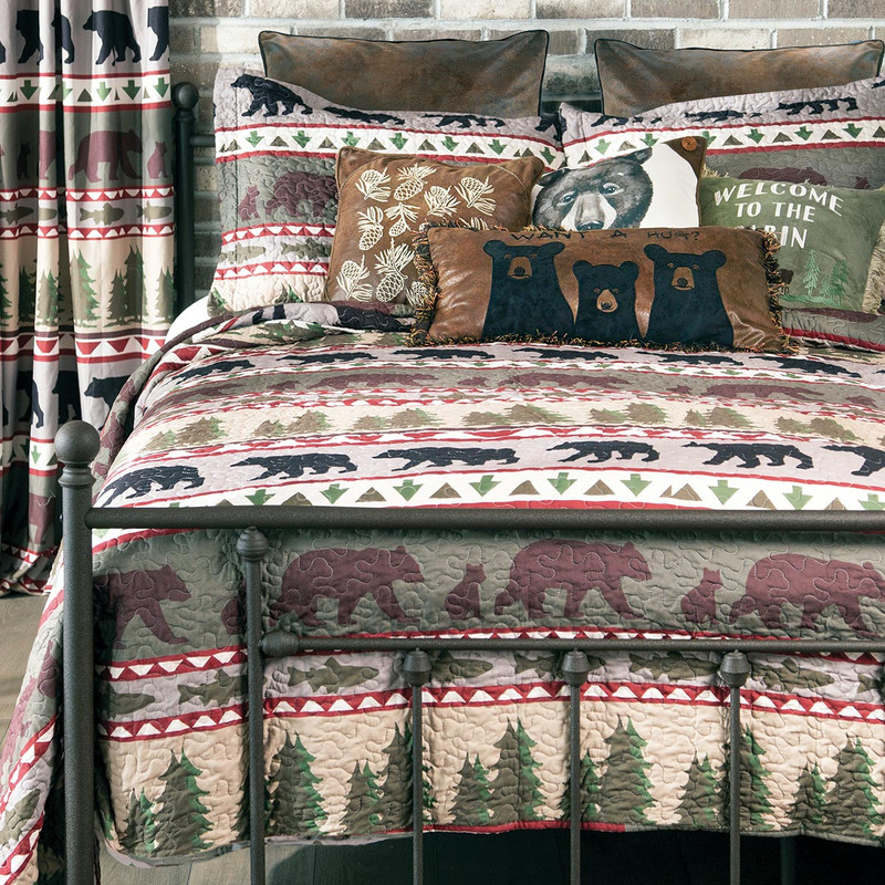 Pine Woods Bears Quilt Bed Set - Queen