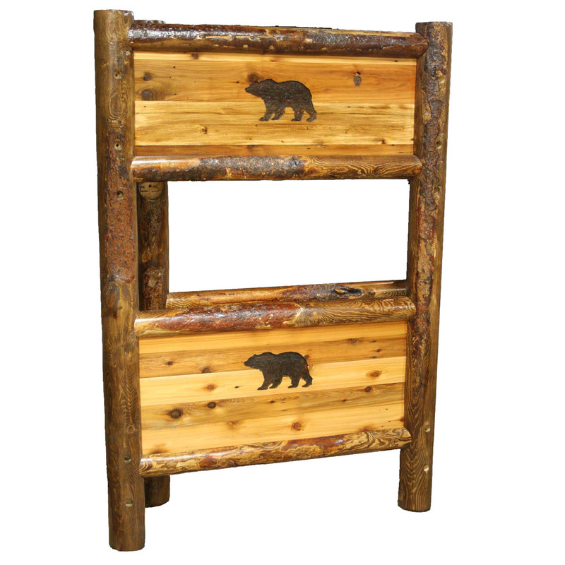 Barnwood Bunkbed with Bear Carving - Full/Queen