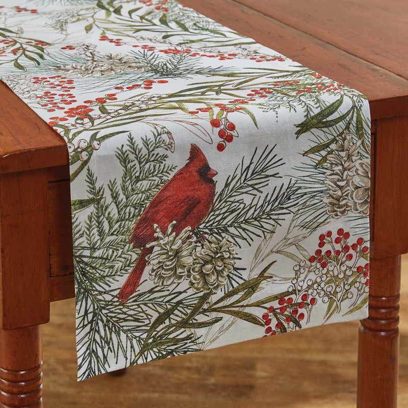 Red Bird Table Runner 54 Inch Black Forest Decor